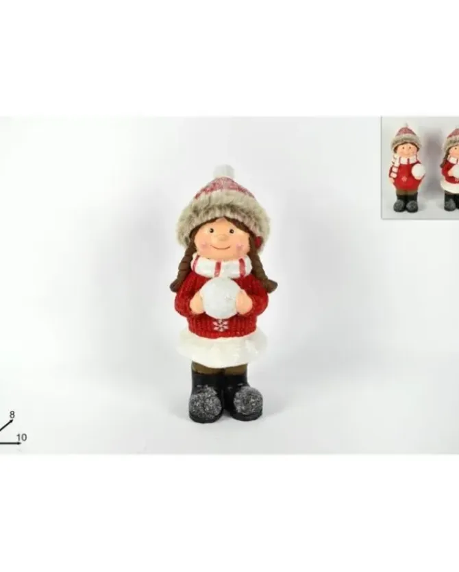 Bambola Natalizia Bimba O Bimbo Con Cappello E Palla Di Neve 27Cm