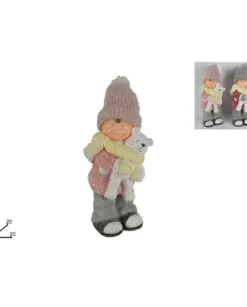 Bimbo Con Orsetto In Ceramica Con Abiti In Stoffa 45 Cm