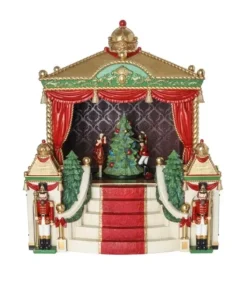 Carillon Villaggio Di Natale In Resina Con Led Con Schiaccianoci E Scalinata