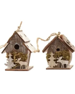 Casetta Degli Uccelli Corteccia W Albero, W Renna W Muschio 2 Modelli Assortiti