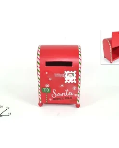 Cassetta Porta Lettere Rossa Di Babbo Natale In Metallo 20X12X13Cm