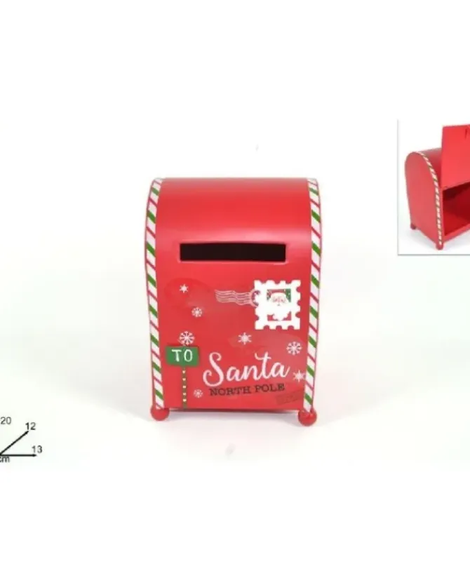 Cassetta Porta Lettere Rossa Di Babbo Natale In Metallo 20X12X13Cm