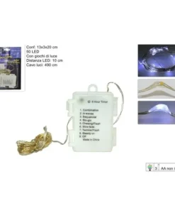 Catena Luci Bianche Led Con 8 Giochi Di Luce A Batteria