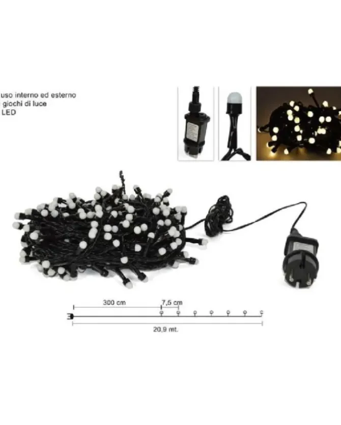Catena Luci 240 Led Per Uso Esterno/Interno Bianco Caldo Per Albero Di Natale