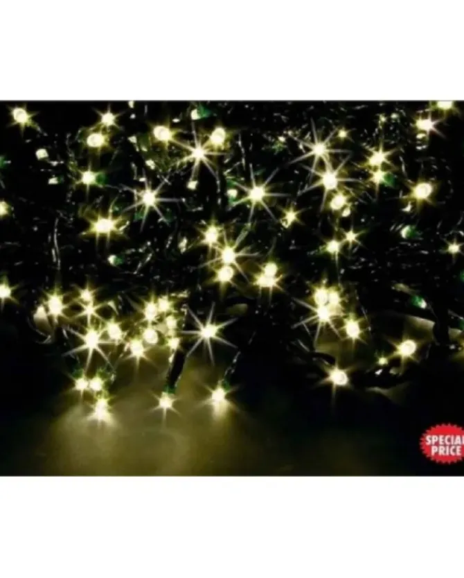 Catena Luci 96 Led Super Strobo Bianco Caldo 10Mt Per Albero Di Natale