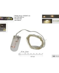 Catena Luci 40 Micro Led Bianco Caldo A Batteria Per Albero Di Natale