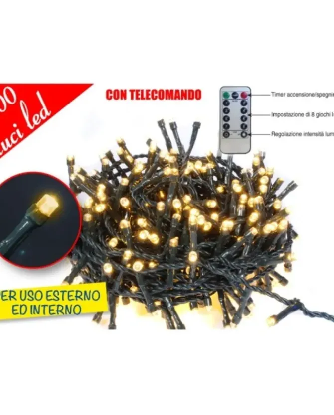 Catena Luminosa Con Telecomando 300 Led Bianco Caldo