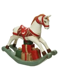 Cavallo A Dondolo Smaltato In Ceramica Dolomite Materiale Solido, Non Teme Urti,