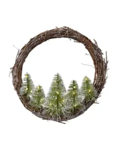 Corona In Legno Di Salice Con Pinetti In Miniatura Con Luci Led