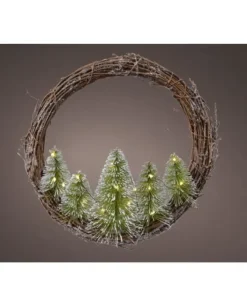 Corona In Legno Di Salice Con Pinetti In Miniatura Con Luci Led
