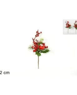 Decorazione Addobbo Di Natale Spillone Con Bacche Innevate 22 Cm