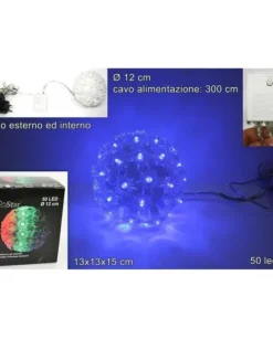 Decorazione Natalizia Palla Luminosa 50Led Luce Blu Cavo 3Mt Uso Interno/Esterno