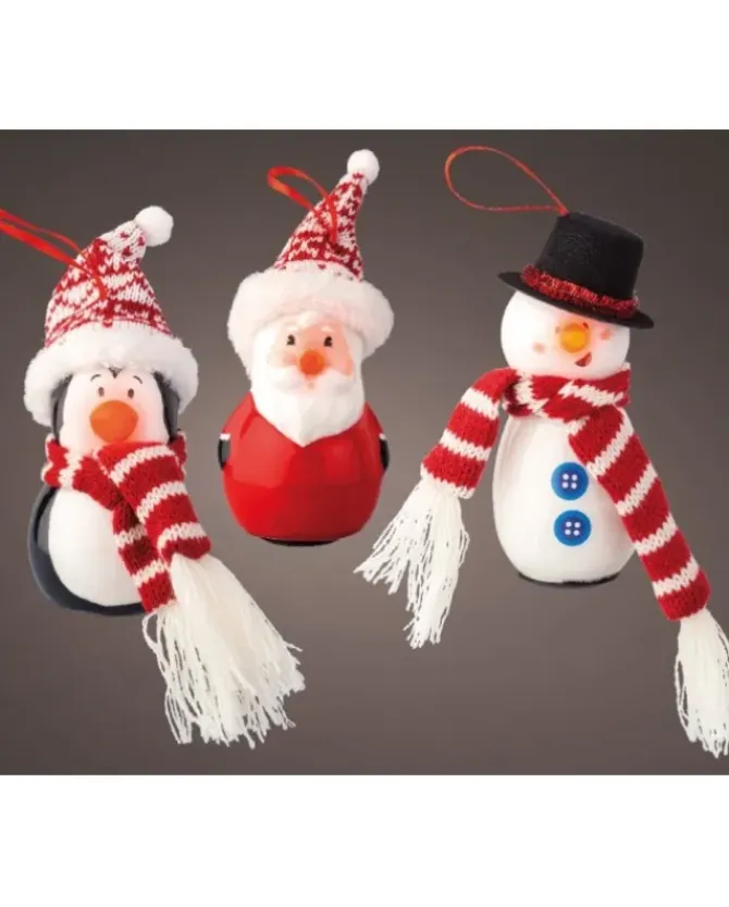 Decoro Da Albero Appendino Babbo/Pupazzo/Pinguino Con Led