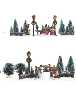 Figurine Poliresina Per Villaggio, Giostrina, Paesaggio Invernale Indoor 2Ass