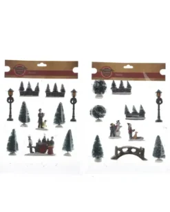 Figurine Poliresina Per Villaggio, Giostrina, Paesaggio Invernale Indoor 2Ass