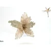 Fiore Beige Velluto Con Foglie Glitterate Con Pinzetta 19 Cm