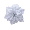 Fiore Poincettia Bianca Vellutata 16 Cm Su Clip Con Glitter