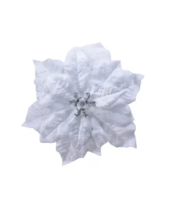 Fiore Poincettia Bianca Vellutata 16 Cm Su Clip Con Glitter