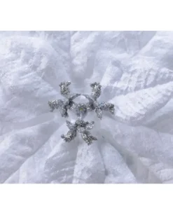 Fiore Poincettia Bianca Vellutata 16 Cm Su Clip Con Glitter