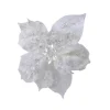 Fiore Poinsettia Bianca Su Clip Poliestere Glitter