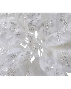 Fiore Poinsettia Bianca Su Clip Poliestere Glitter