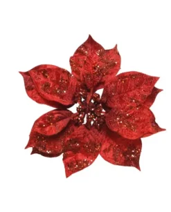 Fiore Poinsettia Rossa Su Clip Poliestere Glitter
