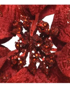 Fiore Poinsettia Rossa Su Clip Poliestere Glitter