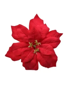 Fiore Poinsettia Rossa Vellutata 16 Cm Con Glitter Oro Per Addobbi Natalizi