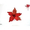 Fiore Rosso Velluto Con Foglie Glitterate Con Pinzetta 19 Cm
