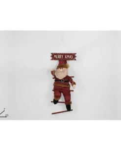 Fuoriporta Dietroporta Babbo Natale In Tessuto Scozzese Su Scala In Legno 50 Cm