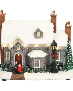 Giostrina Di Natale Casa Innevata Animata Con Luci E Suoni 27X15X21 Cm
