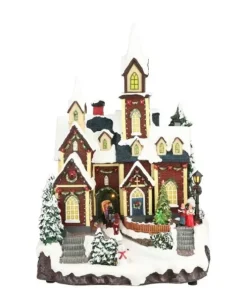Giostrina Di Natale Chiesa Del Villaggio Con Luci 30X26X45 Cm