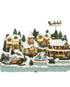 Giostrina Villaggio Di Natale Con Renne - Luci Suoni E Movimenti 37X58X37Cm