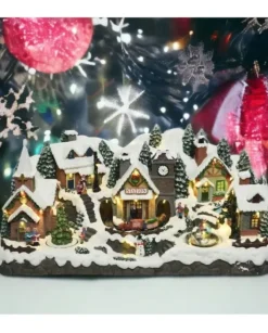 Giostrina Villaggio Di Natale Innevato Con Stazione Ferroviaria Luci E Suoni