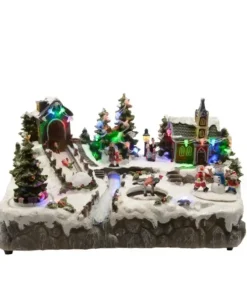 Giostrina Villaggio Di Natale In Polyresina Con Luci E Suoni