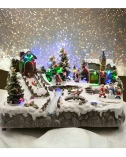 Giostrina Villaggio Di Natale In Polyresina Con Luci E Suoni