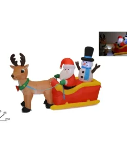 Gonfiabile Con Luce Babbo Natale In Slitta Con Renna E Pupazzo Di Neve