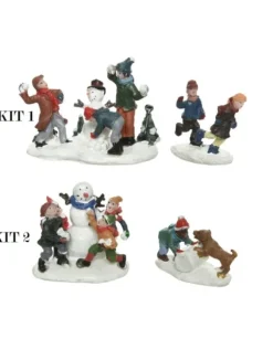 1Kit Figure Natalizie In Poliresina Bimbi E Pupazzo Di Neve