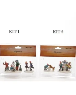 1Kit Figure Natalizie In Poliresina Bimbi E Pupazzo Di Neve