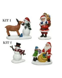 1Kit Figure Natalizie In Poliresina Babo Natale Renna E Pupazzo Di Neve