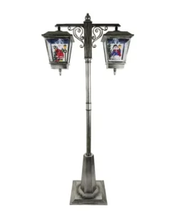 Lampione Doppia Lanterna Con Babbo Natale E Pupazzo Di Neve 80X40X180 Cm