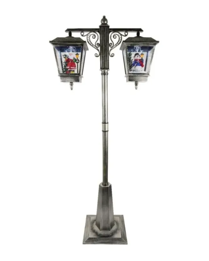 Lampione Doppia Lanterna Con Babbo Natale E Pupazzo Di Neve 80X40X180 Cm