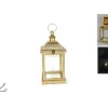 Lanterna In Legno E Vetro Color Oro Antico 45 Cm