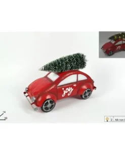 Macchina In Metallo Con Albero E Luci 21X14X30Cm