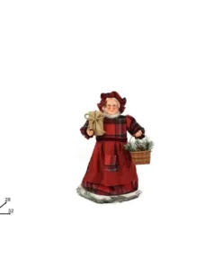 Mamma Natale Da 45 Cm Con Tartan E Pelliccia
