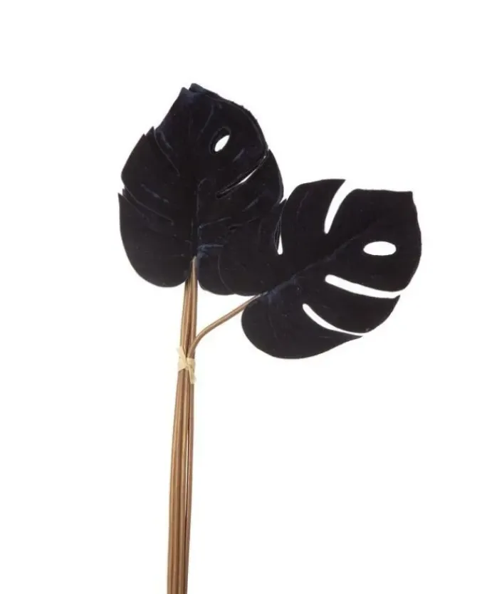 Mazzo Di 6 Foglie Philo Velvet Blu 57Cm Per Decorazioni Di Natale