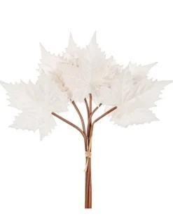Mazzo 6 Foglie Acero Velvet 57Cm Bianco Per Decorazioni Di Natale