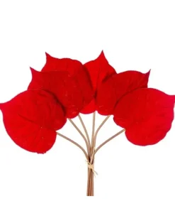 Mazzo 6 Foglie Ortensia Velvet 57Cm Rossa Per Decorazioni Di Natale