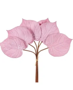 Mazzo 6 Foglie Ortensia Velvet 57Cm Rosa Per Decorazioni Di Natale