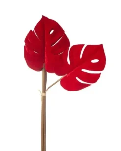 Mazzo 6 Foglie Philo Velvet 57Cm Rosso Per Decorazioni Di Natale